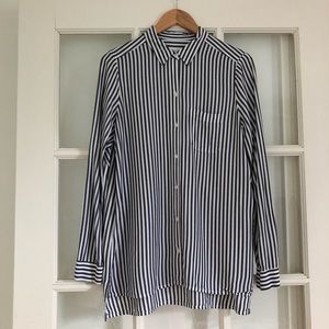 J Jill striped long sleeve button up rayon blouse grey white relaxed fit XS